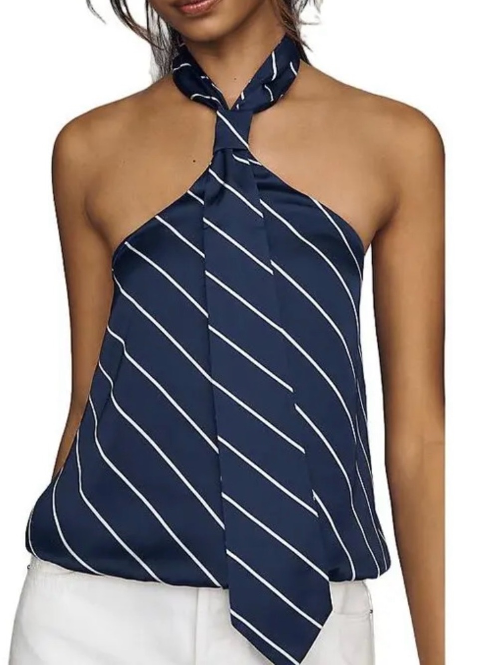 Mare Mare Navy Striped Halter Tie-Neck Women's Top